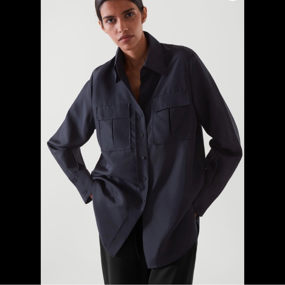 COS Dark Blue Silk Utility Shirt - Picture 1 of 16